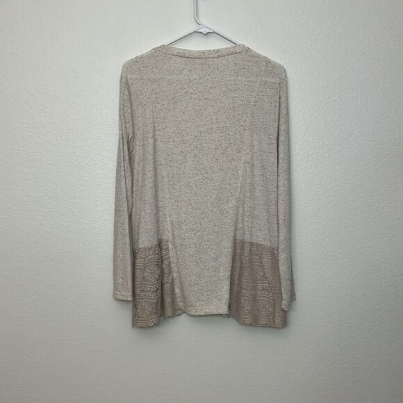 LOGO Linens by Lori Goldstein Scoop Neck Knit Top with Crochet Lace XS - Picture 11 of 12